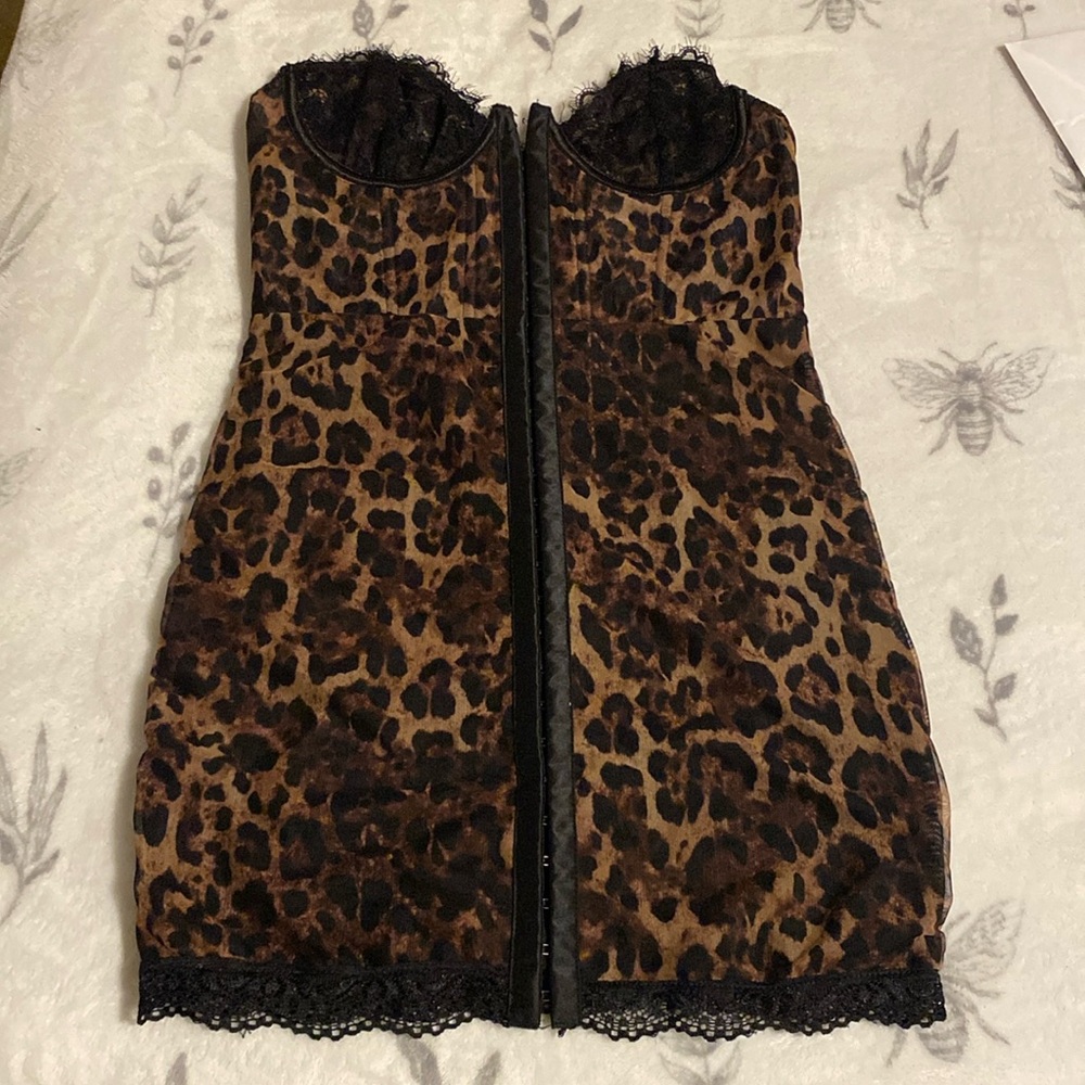 Leopard Mesh strapless Body Con Dress